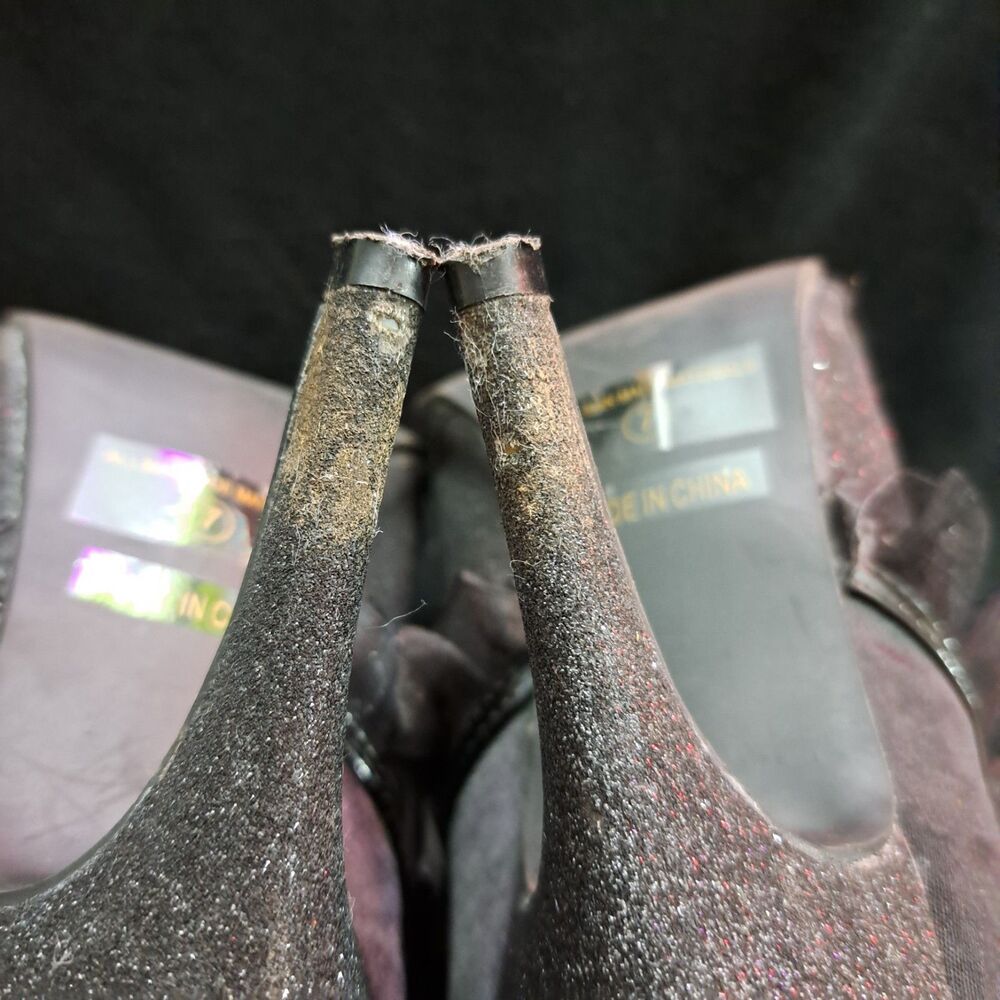 Ellie Blackglitter 5" Heel Bootie with Satin Ruffle & Ribbon Tie Detail size 7 - Picture 11 of 11